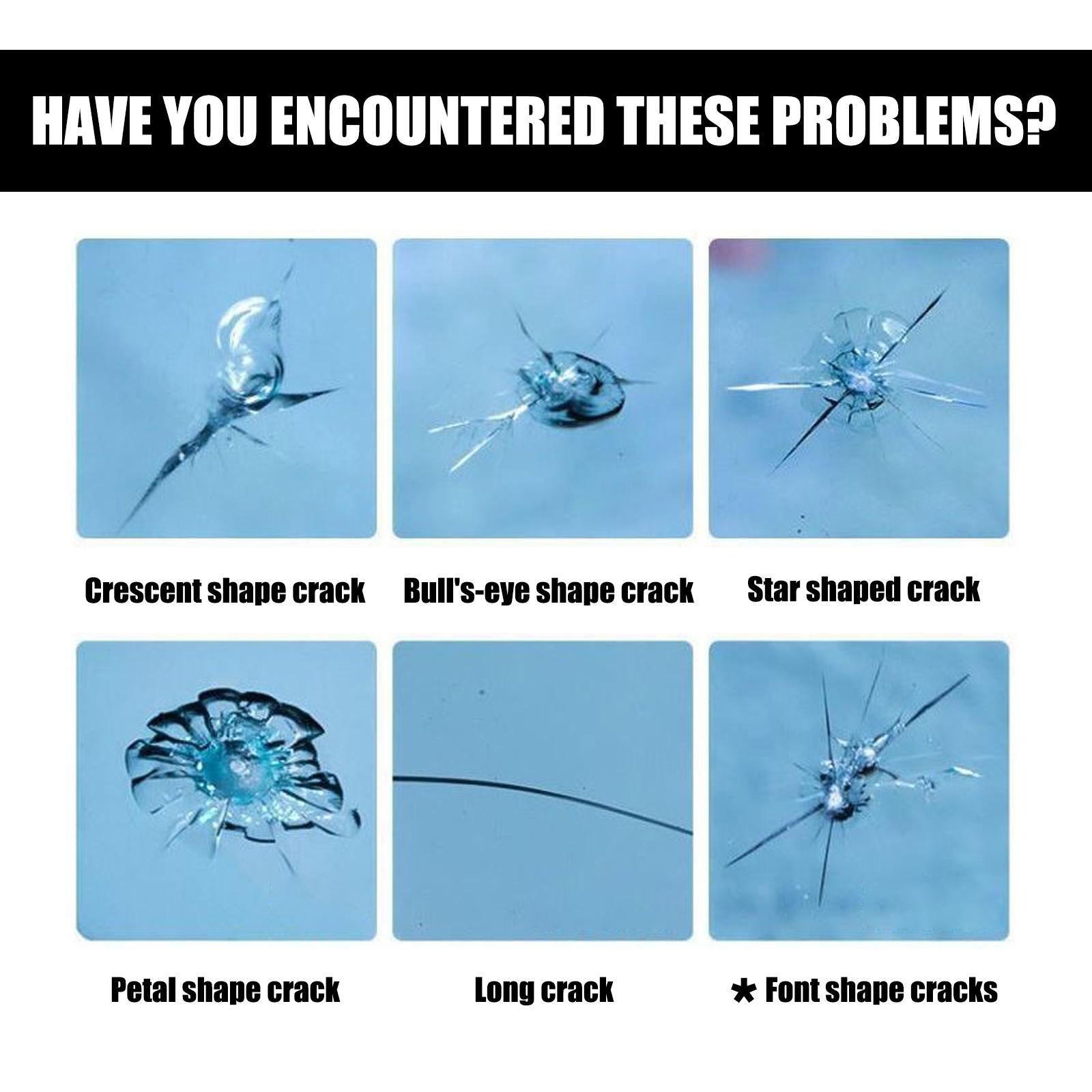 Car windshield crack repair fluid, car windshield repair kit, windshield crack repair tools, glass repair fluid for repairing shattered and star-shaped cracks, multi-purpose interior cleaner.