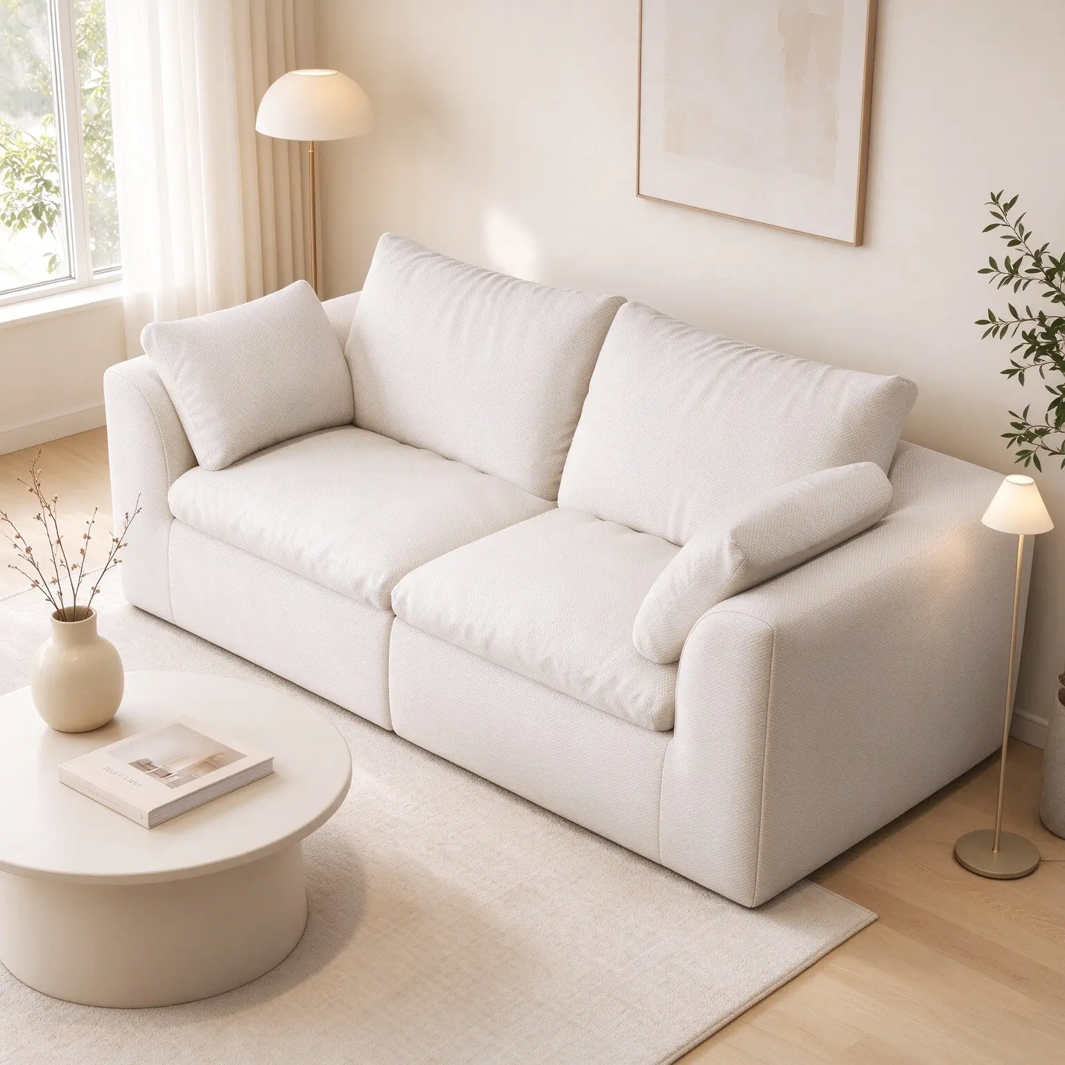 78.8" 2-Seater Chenille Loveseat Sofa, Modern Cloud Couch with High-Resilience Foam, Vacuum Compressed Shipping for Small Spaces，White