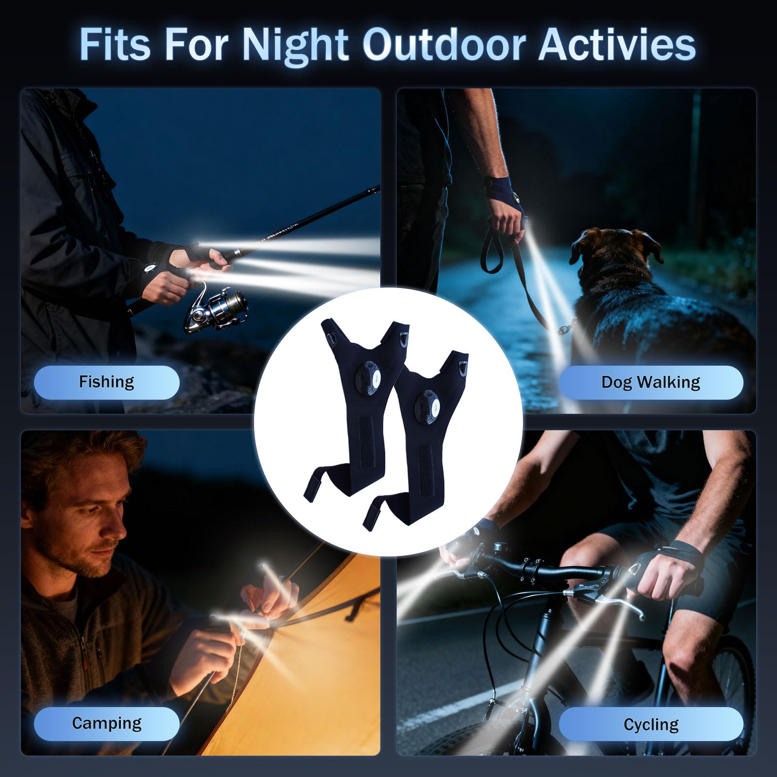 Pair of LED Half-Finger Waterproof Gloves with Flashlight- Durable Fingerless Gloves for Men & Women | OutdoorNight Fishing, Bait Prep, Cycling, Running, Camping