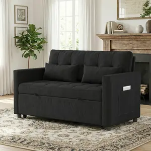 Sleeper Sofa Bed,Convertible Pull Out Couch with Side Pockets,Velvet Fabric Loveseat Sleeper Sofa with Adjustable Backrest for Living Room,Apartment