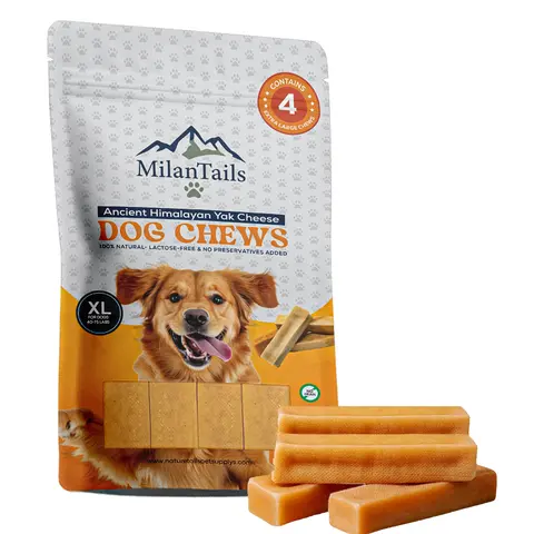 MilanTails Premium Gold Himalayan Dog Chews - Natural Cheese Treat Made with Yak & Cow Milk, No Additives, Clean Chew, High Protein, Pasteurized Milk for Safety, for Aggressive Chewers
