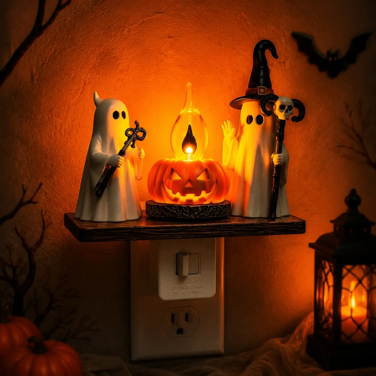 DORESSHOP Halloween Night Light, Ghost Campfire Nightlight Gift, Campfire Flickering Night Lights Plug into Wall, Halloween Decorations for Kids Adults