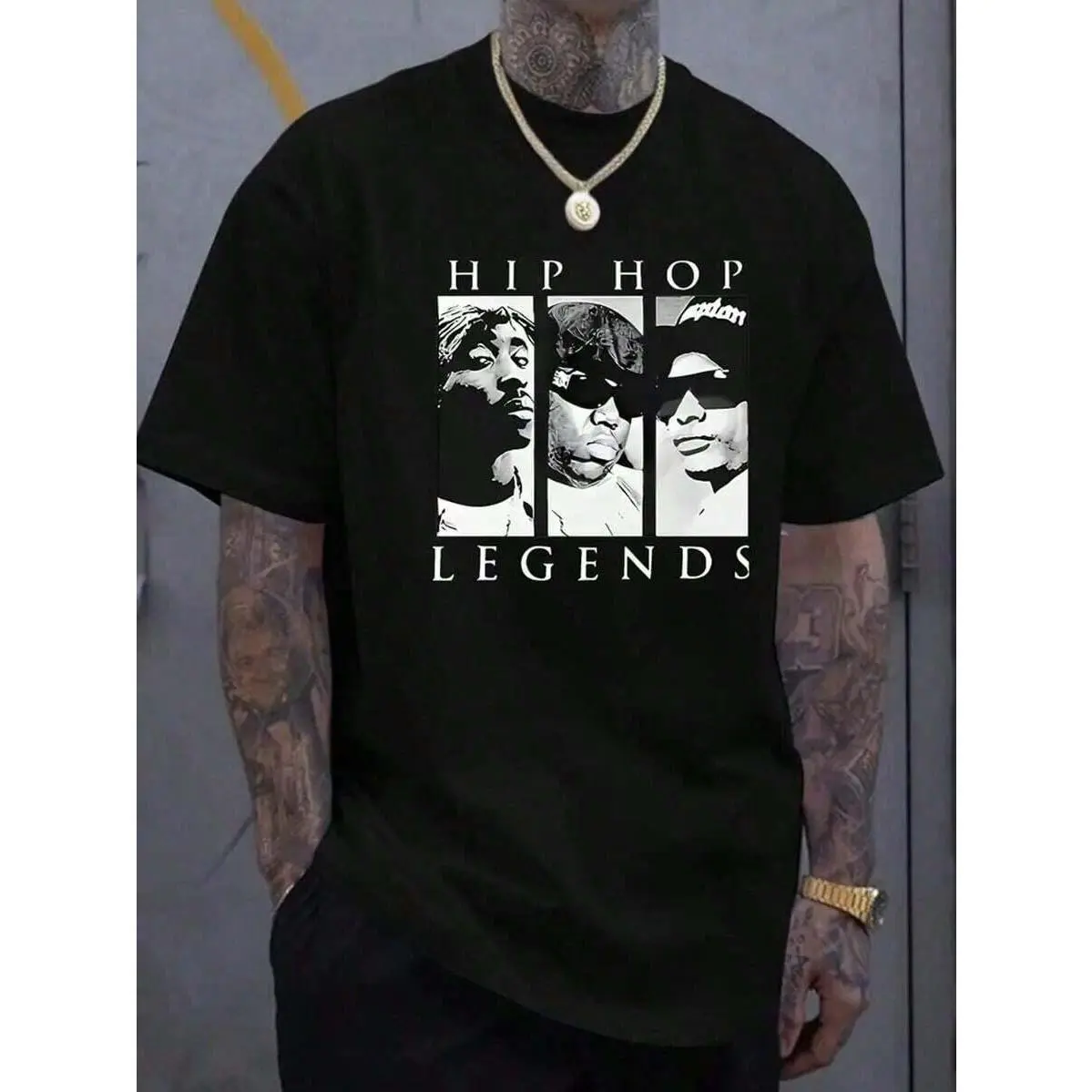 Men'S Hip Hop Legends Graphic Tee - Casual Black Short Sleeve T-Shirt With "HIP HOP LEGENDS" Print, Comfortable Summer Style For Adults, Casual Wear Tee |     Hip Hop Design |     Comfortable Fit, Hip Hop T Shirts Graphic Tees Men's Shirts