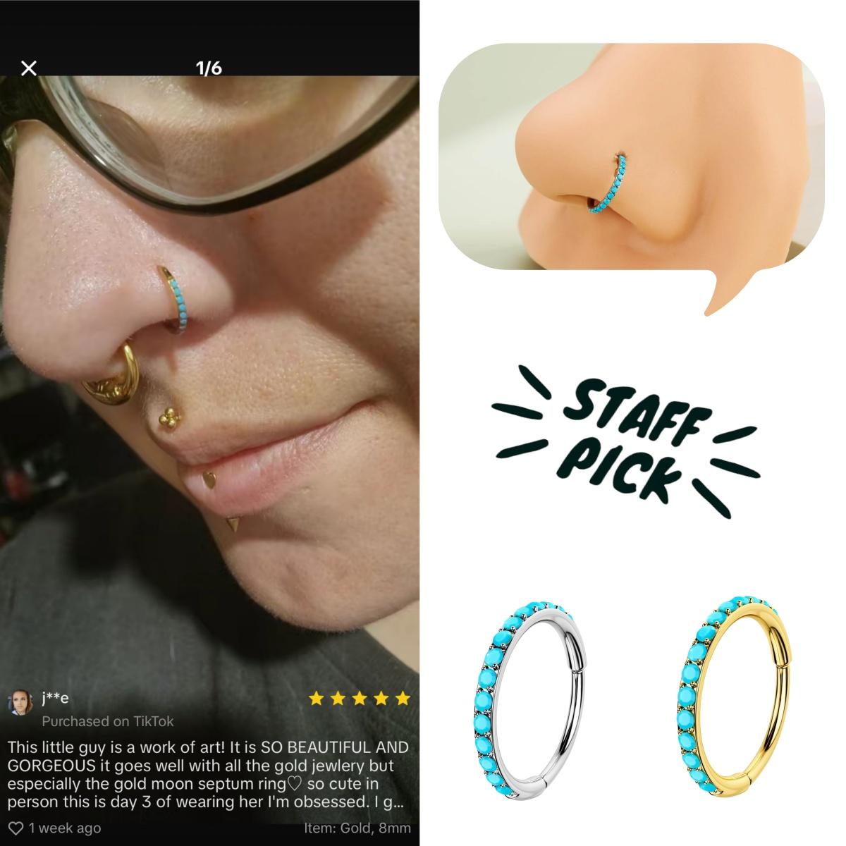 Oufer 20G Turquoise-Hinged Segment Nostril Nose Piercing Ring 316L Stainless Steel 6mm 7mm 8mm Inner Diameter Bohemian Flair Oufer 20G Turquoise-Hinged Segment Nostril Nose Piercing Ring 316L Stainless Steel 6mm 7mm 8mm Inner Diameter Bohemian Flair