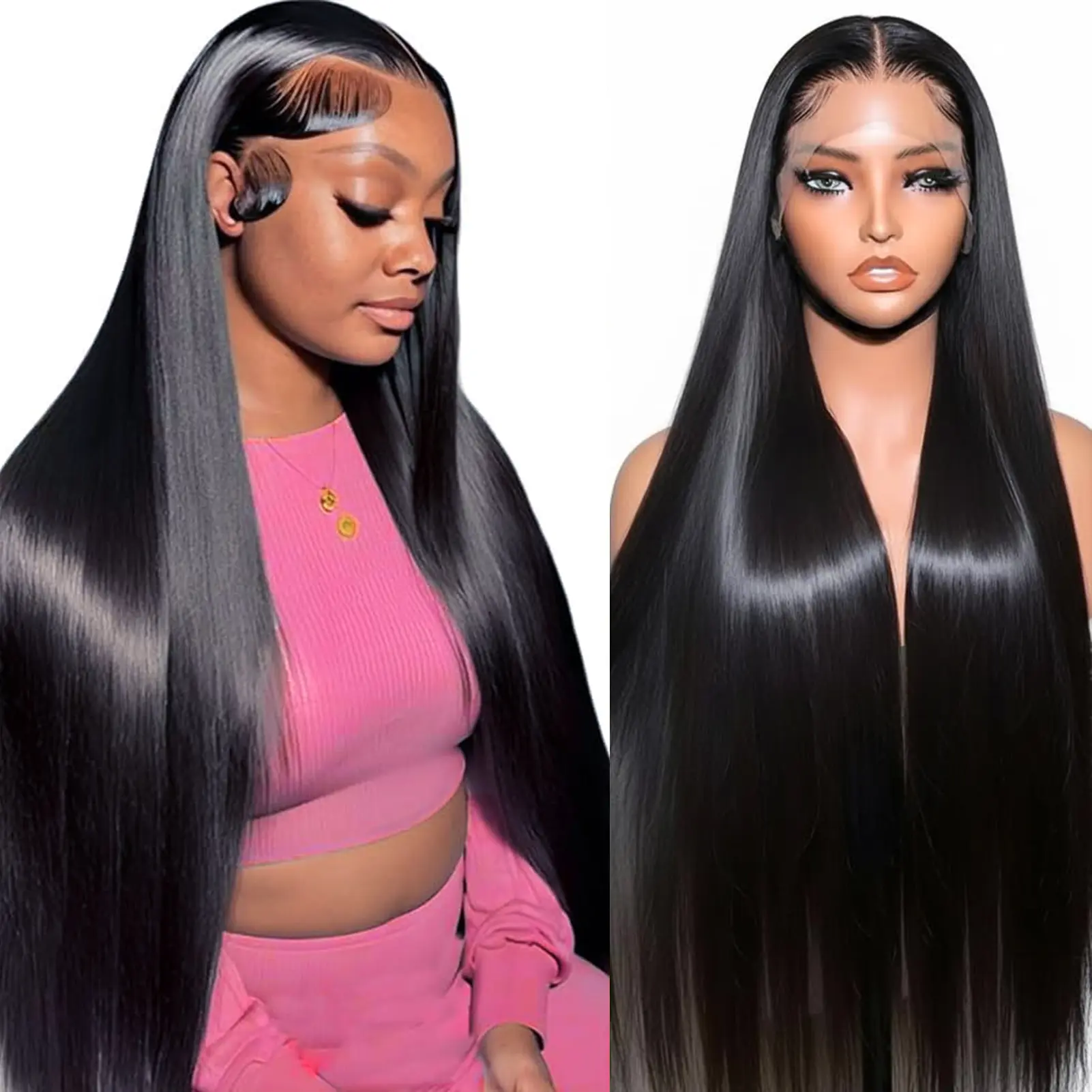 MIRELLE 13x6 Synthetic Black Lace Front Wigs for Women HD Transparent Straight Lace Frontal Wig Pre-Plucked with Baby Hair Heat Resistant Fiber 30 Inches 220 Density #1B Body Wave Lace