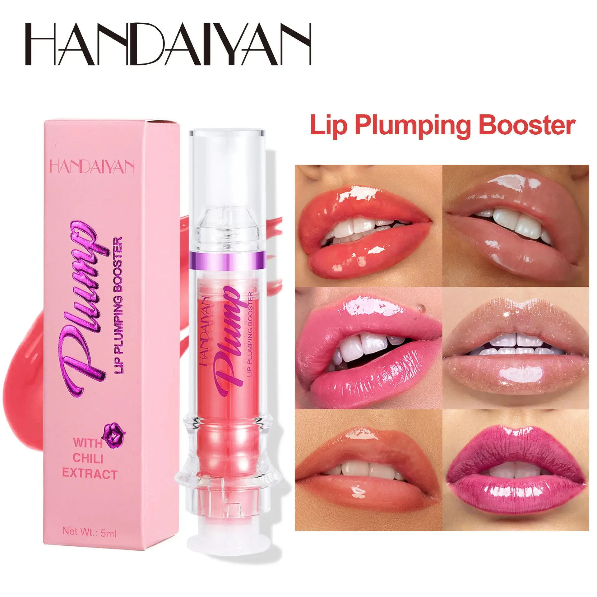 HANDAIYAN Lip Plumping Booster Spicy Waterproof Liquid Lipstick & Gloss with Moisturizing Oil Glitter Finish for Full Lips Glossy Hydrating Makeup - Moisture