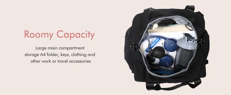 KooKoomia Travel Bag with Shoe Compartment USB Charging Port, Yoga Mat Pocket, Trolley Sleeve, Carry on Overnight Hospital Duffel Weekender Bag,Gym Bag  for Women, Black