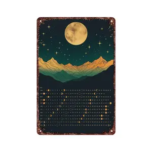 2026 Poster Calendar Hanging Moon Full Moon Calendar Witchy Aluminum Metal Sign Creative For Home Bedroom Aand Bathroom Wall Decor 12 * 8 Inch
