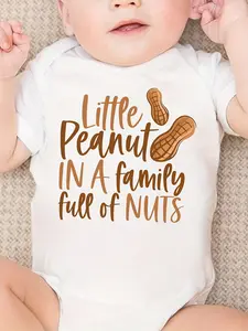 Baby Romper for Boys And Girls, Featuring a Cute 'Little Peanut in A Family Full of Nuts' Print, Perfect for Newborns with Short Sleeves, for Outdoor Humorous Graphic, Unisex