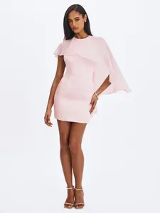Umeko Tulip Pink Asymmetrical Cape Mini Dress Umeko Tulip Pink Asymmetrical Cape Mini Dress