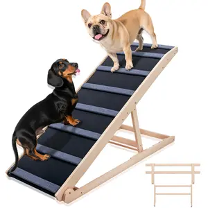 Dog Ramp for Bed - Adjustable 5-Level Wooden Pet Ramp with High-Traction Mat & Safety Side Rails, For Small, Medium, Large & Senior Dogs, 200 LBS Capacity #DogRamp #PetRamp #AdjustableDogRamp #WoodenPetRamp #SeniorDogAid #PetFurniture