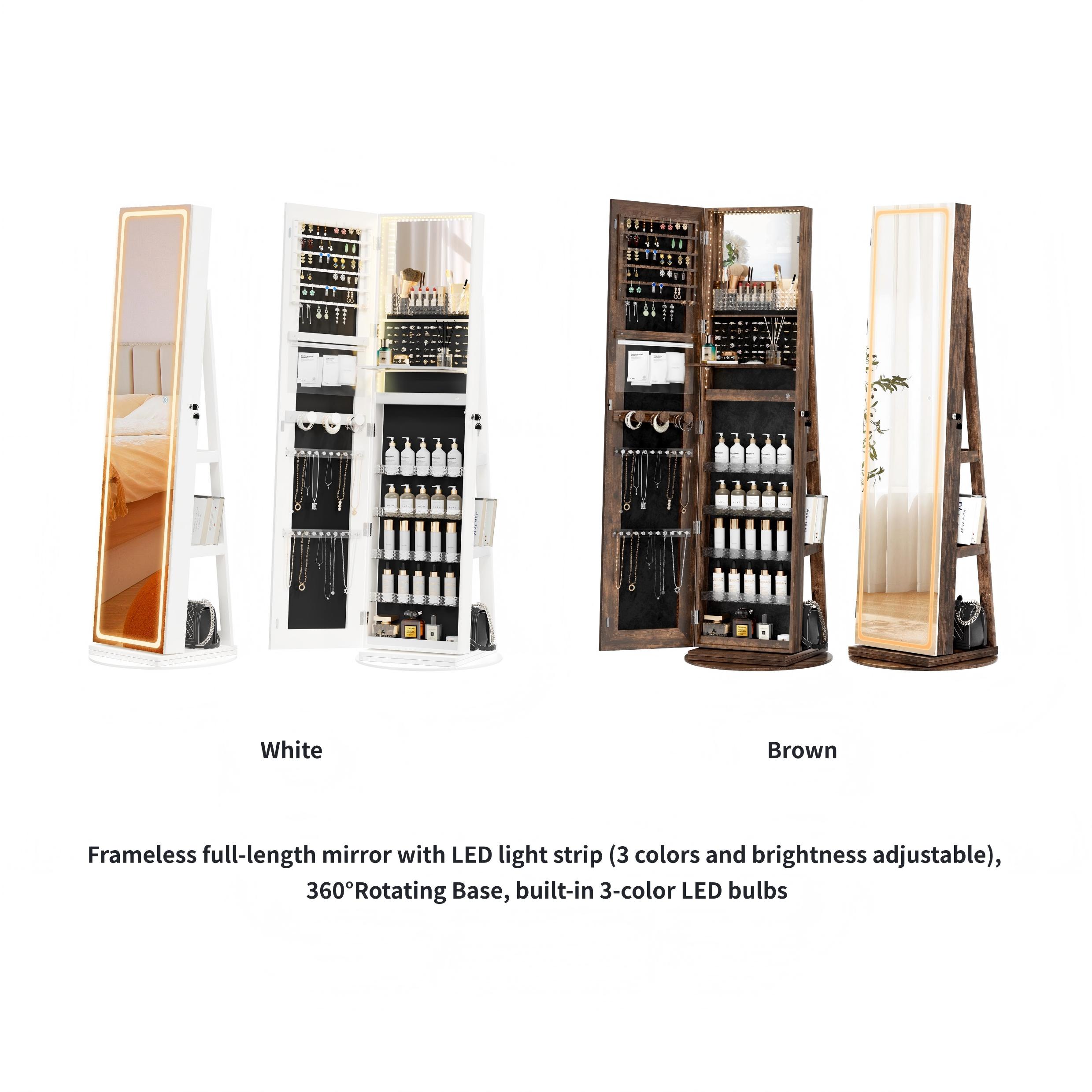 [Valentine's Day gift]LHBCRAFT Jewelry Armoire, Mirror Jewelry Cabinet Standing, jewelry organization, jewelry armoire, Mirror with Storage, Mirror Cabinet Cosmetic Organizer Box