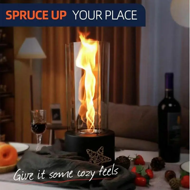 Three-Piece Glass Alcohol Fireplace, Real Dragon Twister Flame Effect, Bio-Ethanol Tabletop Ambiance Modern Decorative Home Outdoor Patio Fire Pit