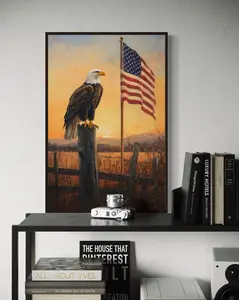 [Sale Up To 50%] Patriotic Bald Eagle Wall Art – American Flag Print, Rustic Country Decor, USA Freedom Artwork, Veteran Gift, Americana Wildlife Poster