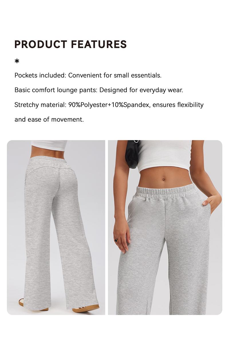 OQQ Women's Low Waist Wide Leg Lounge Pants With Pockets Soft Stretchy Casual Sweatpants Basic Comfort Straight Pants Everyday Bottom Minimalist Trouser