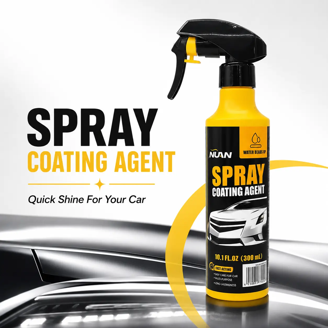 NUAN Hydrophobic Ceramic Coating Spray for Cars – SiO2 Car Paint Coating, High Gloss Shine, Water Beading Spray, 3-in-1 Waterless Wash & Wax, Wax Polish Spray, pH Neutral Car Wash, Headlight Coating, Ceramic Coating Kit