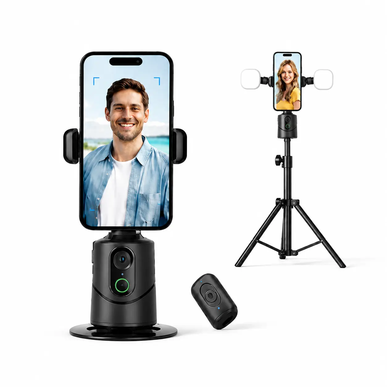 Mini Selfie Stick Tripod with Auto Face Tracking, 360° Rotating Retractable Phone Stand, Pocket Size Portable Anti-Shake Stabilizer for Vlog, Travel, Concert, Live Streaming & Video Recording
