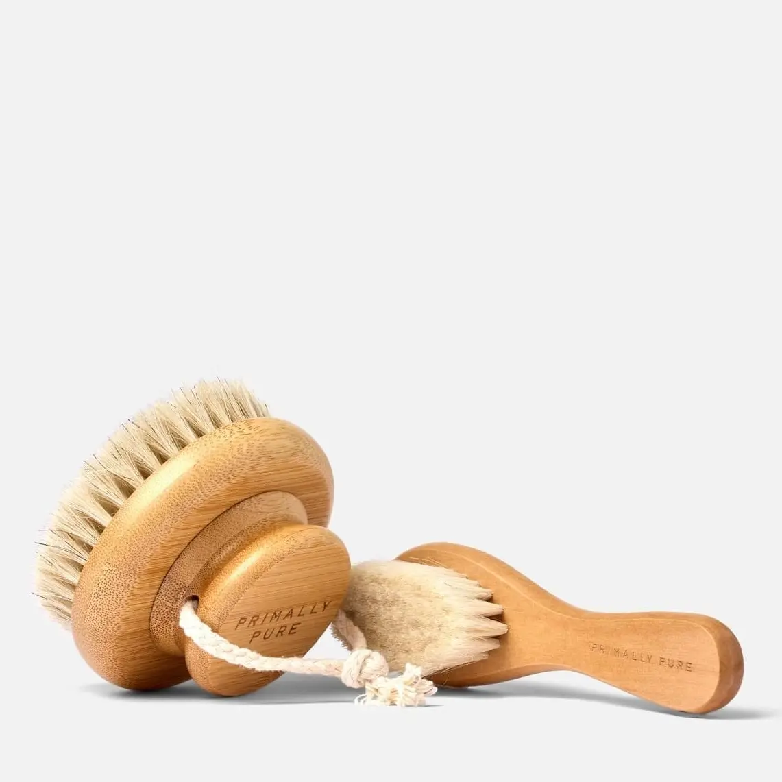 Primally Pure Dry Brush Duo - Natural Wood Finish, Soft Bristles, Smooth and Durable Design Bamboo Set Body & Face Care Tool