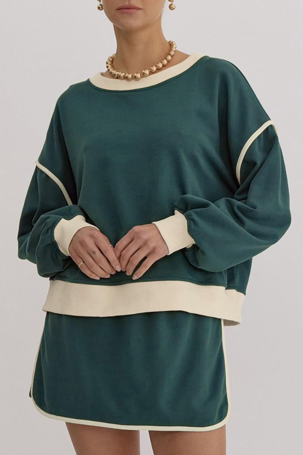 Mntaor Women's Contrast Loose Winteroutfit Long Sleeve Pullover and Lace-Up Waist Skort Set-Comfortable Fit for Chic Occasions Womenswear Outfit