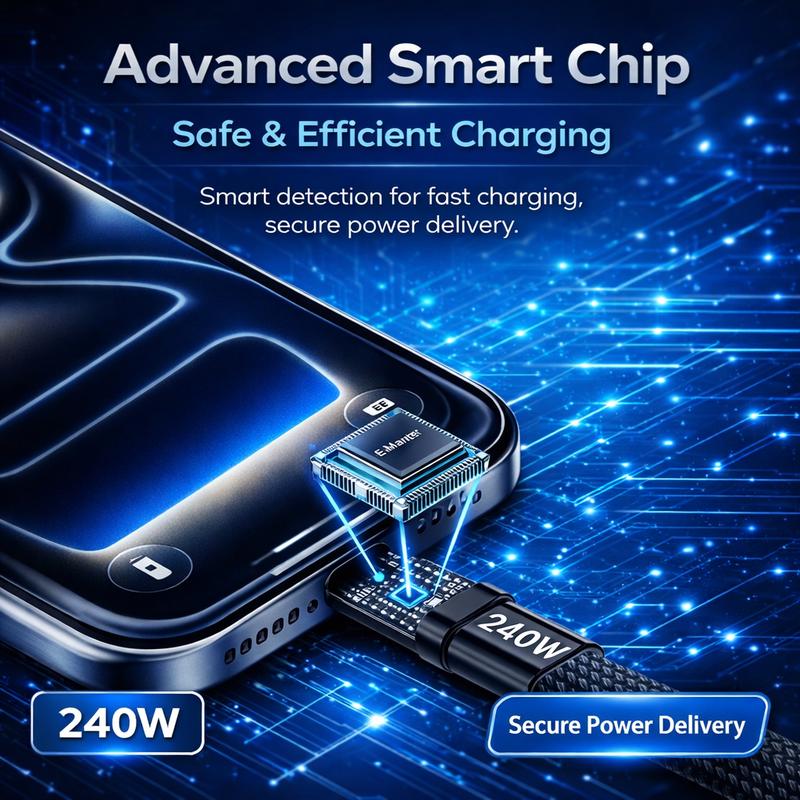 LWW 240W USB-C to USB-C Fast Charging Cable with Built-in Phone Stand, Right Angle Braided Type-C Cord for iPhone 15, iPad, MacBook, Gaming & Desk Use, PD 3.1 Durable Charger, 3-Pack