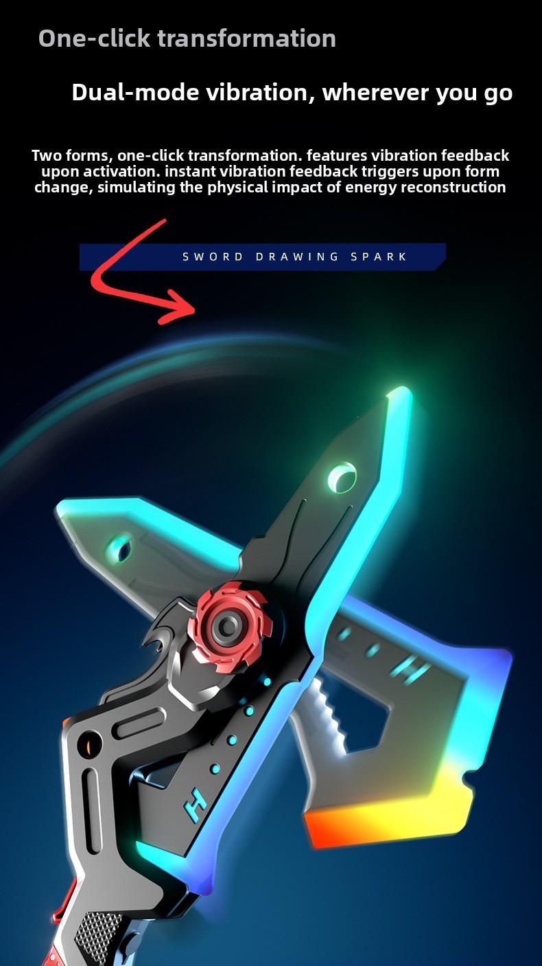 Cool Shadow Sword Ax with LED Lighting Effect 7-Color RGB Changing Atomizing Spray Transformable Dual Form Battle Ax for Role Play Party Christmas Gifts