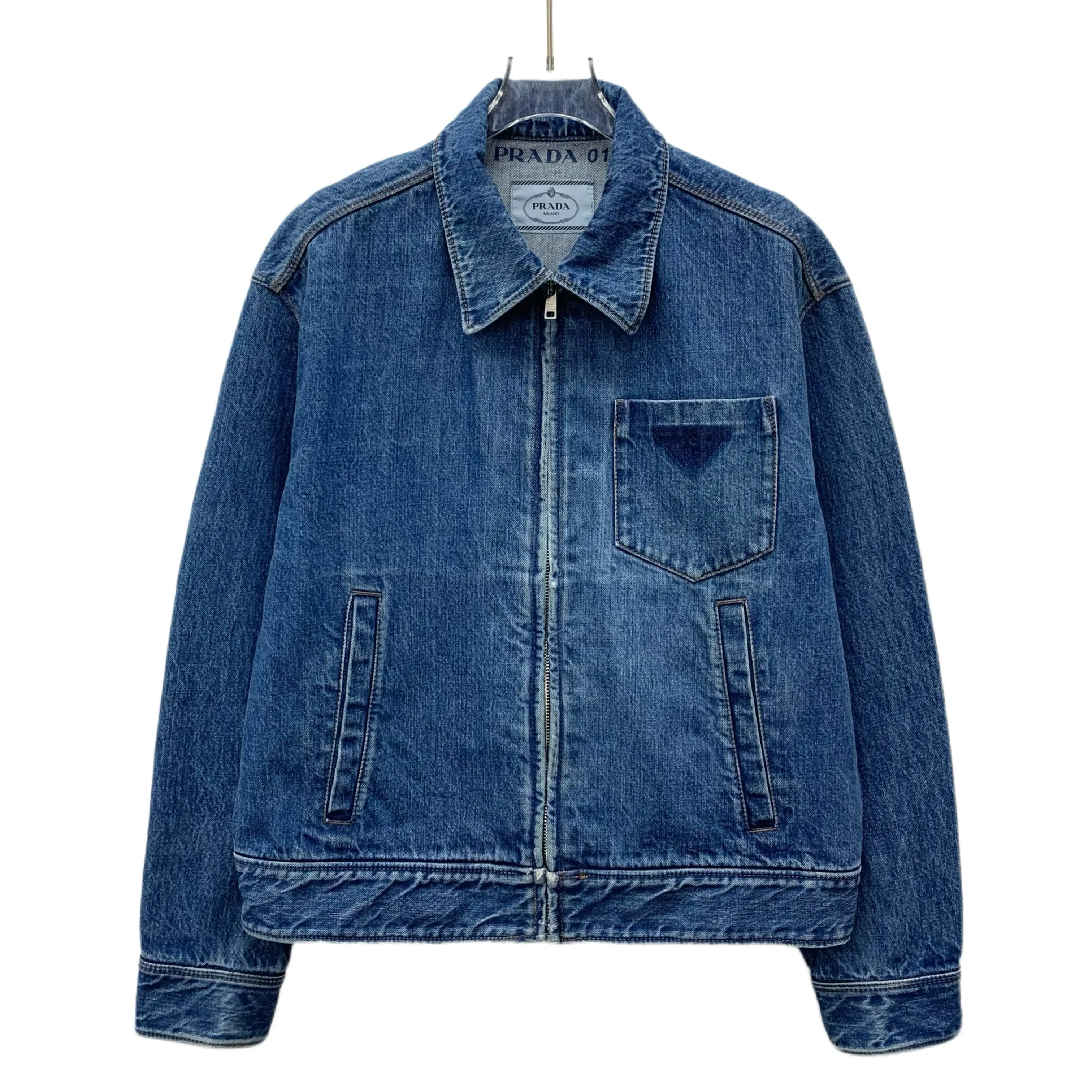 RDLTA- Prada Blue Washed Triangle Logo Denim Jacket Size M