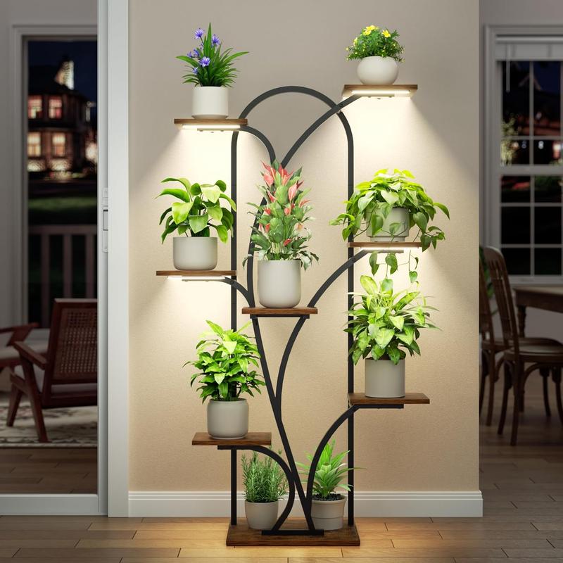 POZILAN Plant Stand Indoor with Grow Light, 55.6" Corner Plant Shelf Indoor, 8 Tiered Tall Plant Stands for Indoor Plants Display Rack Holder, Flower Stand for Balcony, Living Room