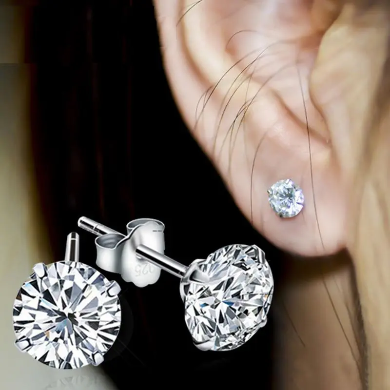 2/3/4/5/6/7/8mm Round Lab Diamond Earrings 100% Real 925 Sterling Silver Earrings For Women Small Screw Stud Earrings