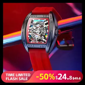 SKMEI Fashion Men's Quartz Watch 3ATM Waterproof 44x48mm Fashion Couple Quartz Watch, Bucket shaped Mechanical Cyberpunk Style Dial and Silicone Strap