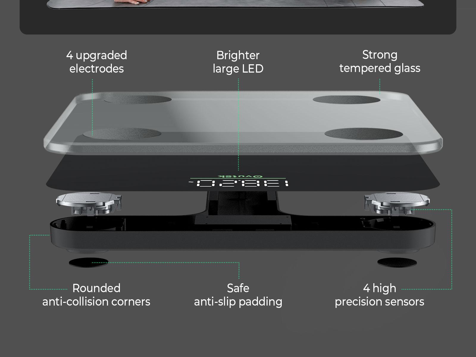 OVUTEK Smart Scale for Body Weight, Black, Digital Bathroom Scale BMI Weighing Body Fat Scale, Accurate Body Composition Scale Monitor for People's Health with Smartphone App, Compact Size, 400lb