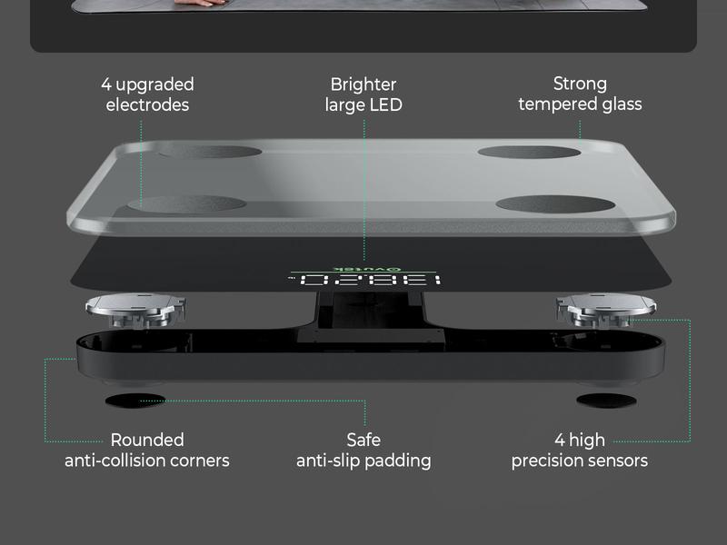 OVUTEK Smart Scale for Body Weight, Black, Digital Bathroom Scale BMI Weighing Body Fat Scale, Accurate Body Composition Scale Monitor for People's Health with Smartphone App, Compact Size, 400lb