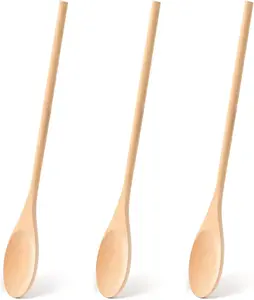 HANSGO 3PCS Wooden Spoons for Cooking, 12 Inch Long Handle Mixing Spoons for Baking, Tasting, Stirring Food, Hot Soups, Large Wooden Utensils for Nonstick Cookwares, Thoughtful Kitchen Gifts