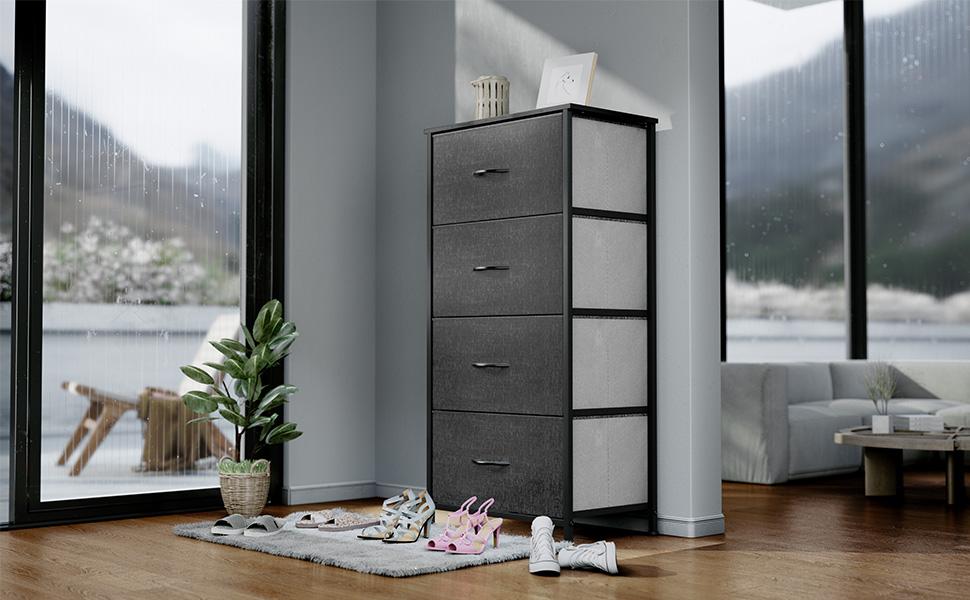 Yitahome Dresser 4 Drawers, Dresser for Bedroom, Fabric Dresser, Organizer Unit for Bedroom, Living Room, Closets & Nursery - Sturdy Steel Frame, Easy Pull Fabric Bins & Wooden Top