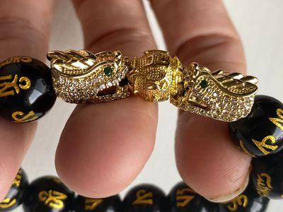 100% Authentic Obsidian feng shui bracelet 24k gold plated wealth bracelet 12mm