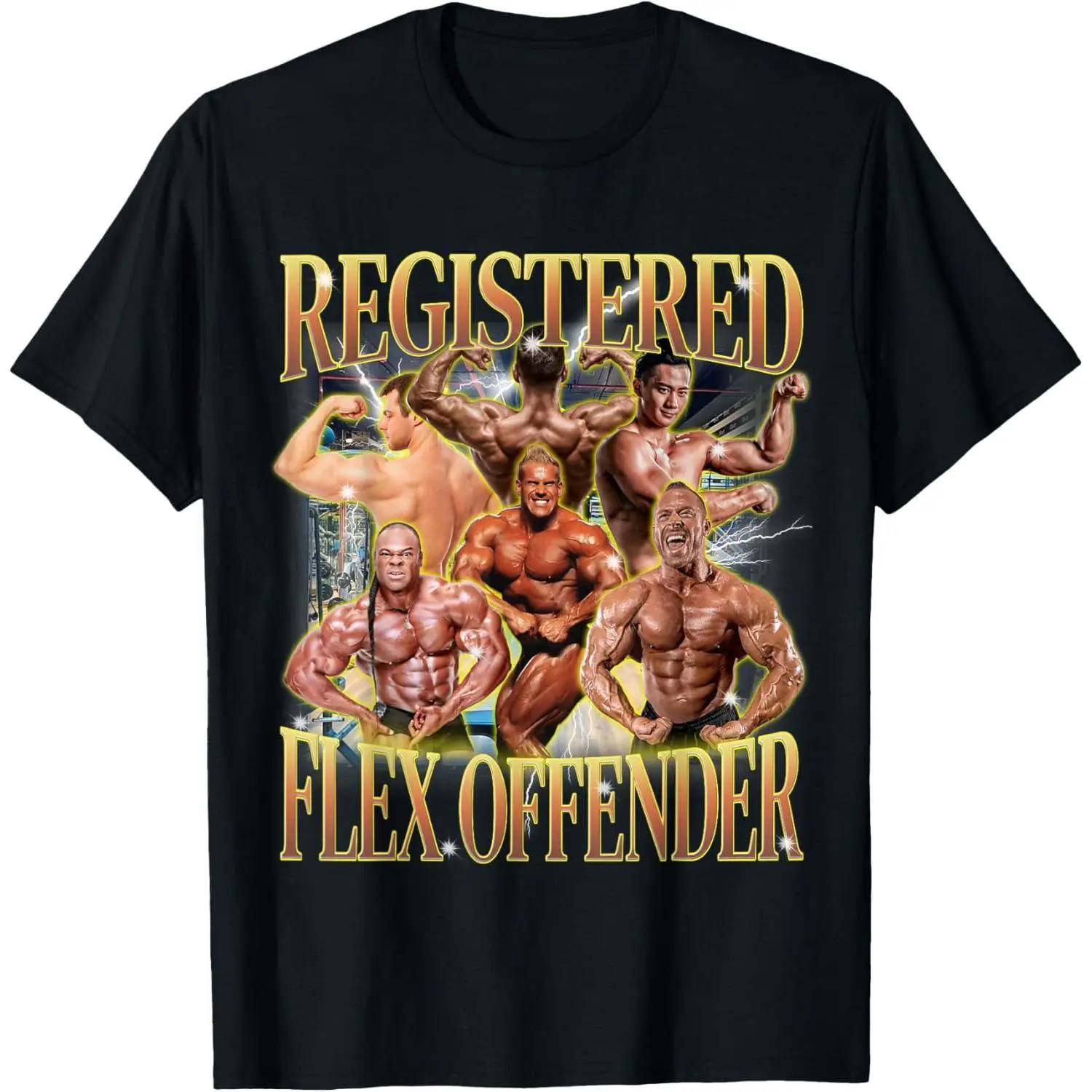 Women's Funny 'Registered Flex Offender' Graphic T-Shirt, Vintage 100% Cotton Short Sleeve for Gym & Bodybuilding, Shortsleeve, Tshirt, Top, Round Neck, Casual, Distressed, Tops, Everyday