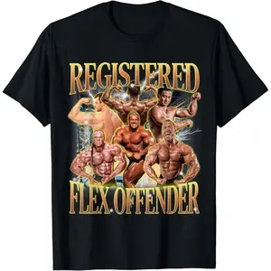 100% Cotton Registered Flex Offender Funny Workout Gym Meme Bodybuilder T-Shirt