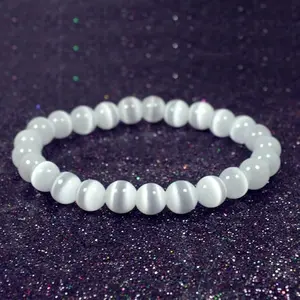 【Selenite】(Random shipping)Selenite Beaded Bracelets Healing Crystal Bracelet for Women Men Handmade Stretch Bracelet Reiki Spiritual Jewelry