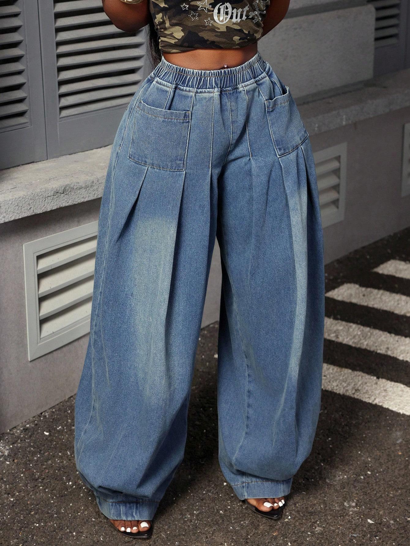 Elengatine Women's Elastic Waist Denim Pants – Relaxed Slouchy Wide-Leg Jeans, Soft Comfortable Baggy Fit for Casual Daily Wear, Lounge & Travel Elengatine Women's Elastic Waist Denim Pants – Relaxed Slouchy Wide-Leg Jeans, Soft Comfortable Baggy Fit for Casual Daily Wear, Lounge & Travel