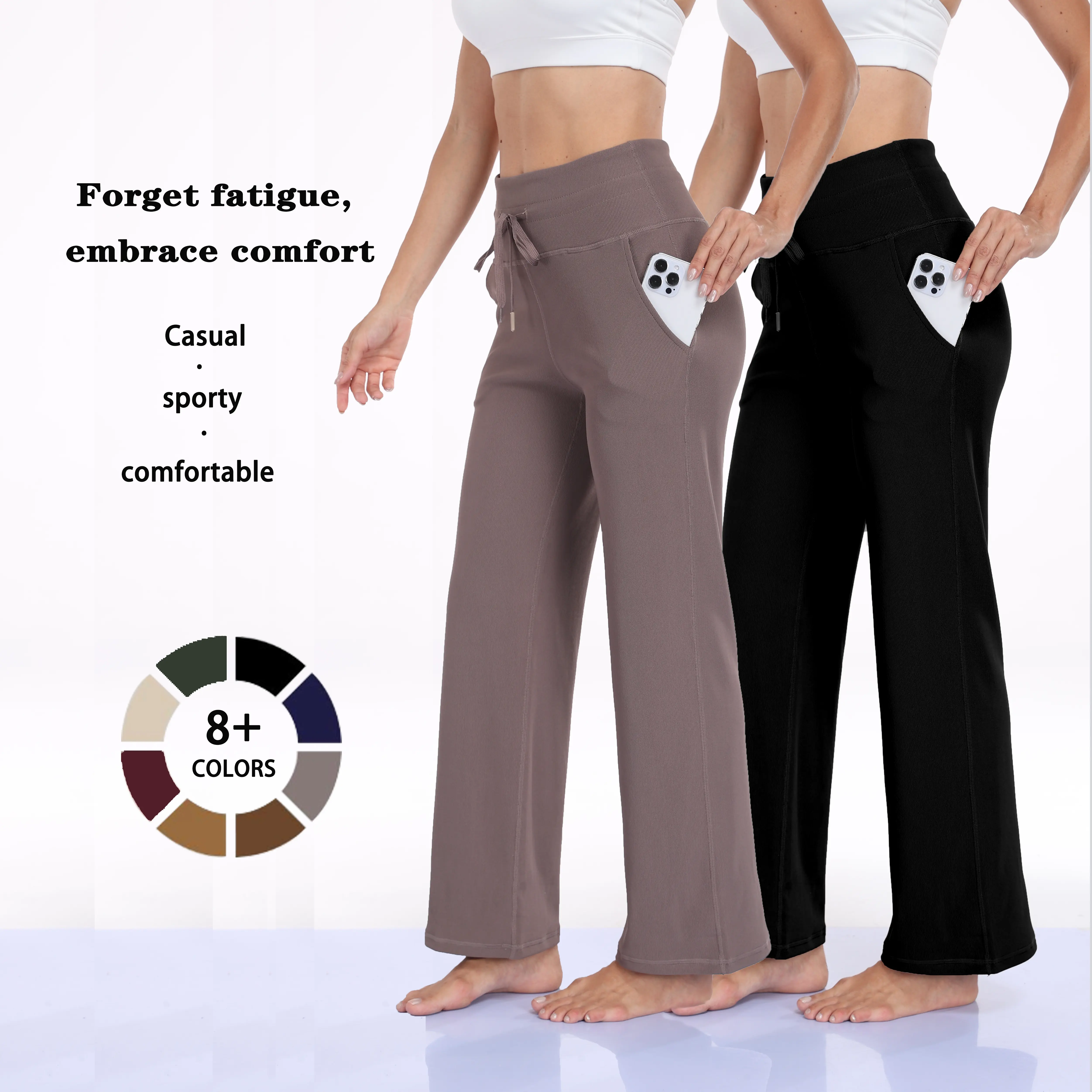 LUCKY CHICO Women's 2-Piece Fashion Baggy Sweatpants Set - High-Waisted Wide-Leg, Slant Pocket, Elastic Fabric, Minimalist Basic Long Solid Bottoms for Sports, Home Wear, KZ02, Lady, Clothes, Women's Fashion, Athletic, Belted, Plain, Trouser