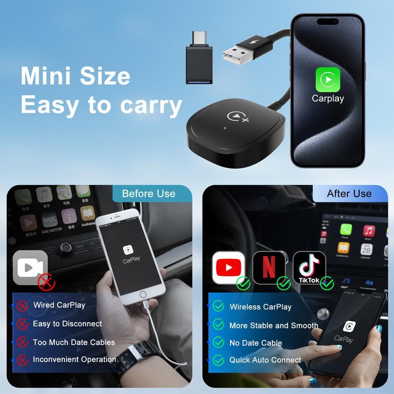 Wireless CarPlay/Android Auto Al Box Supports Netflix YouTube Miracast TF Card, for Factory Wired CarPlay/ Android Auto Cars 2016+,Stream Media to Car