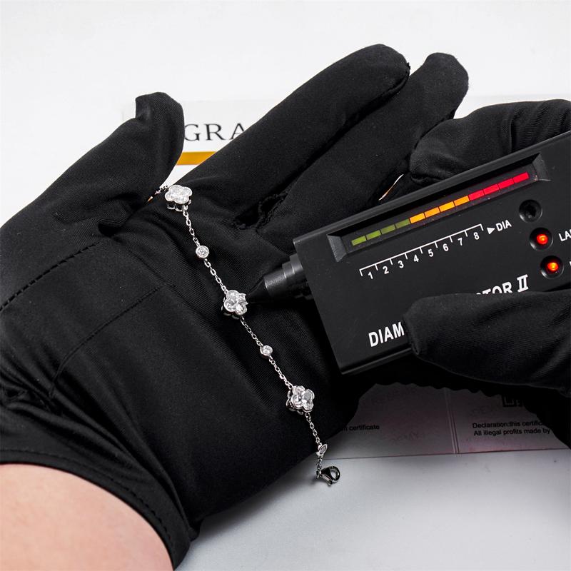 Delzzad 3.5ct Four Leaf Clover Cluster Adjustable Bracelet Synthetic Moissanite Bracelet S925 Sterling Silver Bracelet Jewelry Engagement Wedding Anniversary Perfect Christmas Gifts