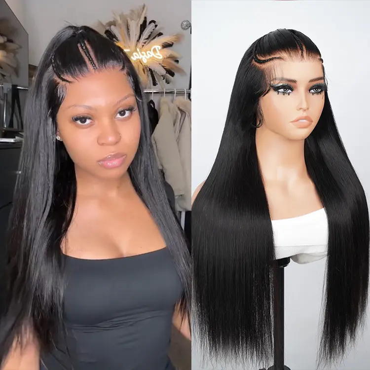 [LIVE SUPER DEAL] West Kiss 28 Inch 250% Density Glueless Pre Braided Wigs Straight 6x8 Lace Closure Wig  Pre Cut Lace Pre Plucked Human Hair