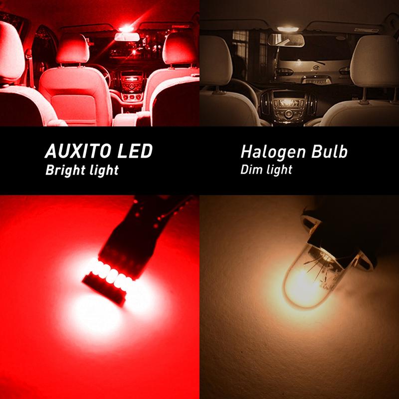 AUXITO 194 LED Light Bulb 6000K White 168 2825 W5W T10 Wedge 24-SMD 3014 Chipsets LED Replacement Light Kit Error Free for Car Interior Dome Map Door License Courtesy Dash Lights, Pack of 10