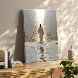 1pc Thick Wooden Framed Canvas Art, Depicting Jesus Walking on.This Bible-Inspired Art Serves As a Modern Decorative Piece Living Rooms And Bedrooms, Wall Decoration And As a Thoughtful., With Wooden Wrapped Frame,(Canvas Wrap Frame)