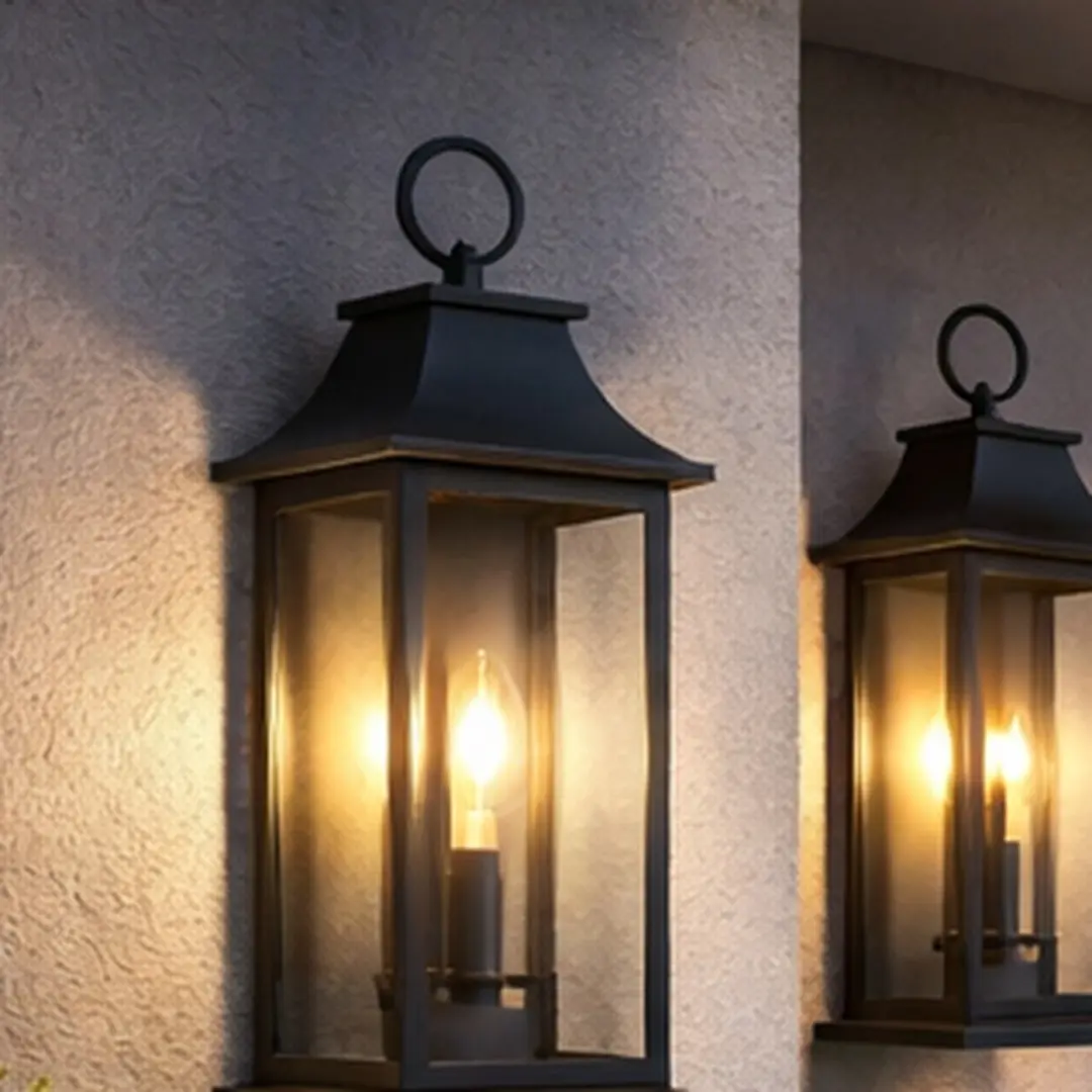 2-Pack Dusk to Dawn Outdoor Wall Lantern 2-Light, 22.2" Large Outside Wall Sconce, Modern Black Aluminum Wall Light Fixture with Glass, Waterproof Exterior Lamp for House, Porch, Garage, Multiple Color Options, Black Color Options
