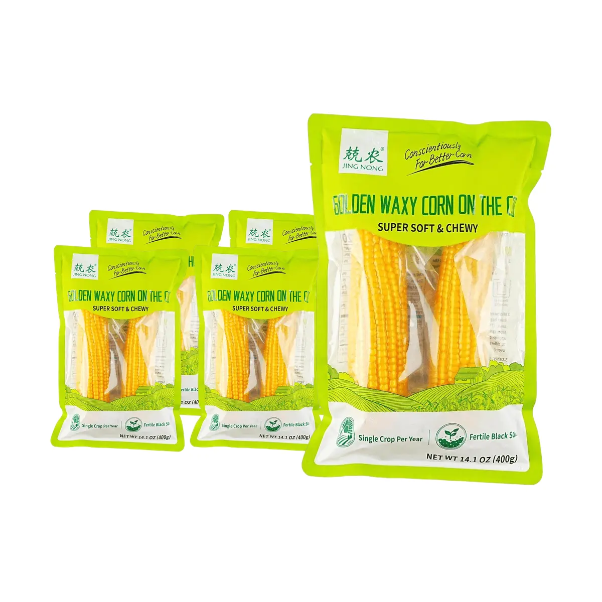 Jingnong Sweet Corn 5 Pack - 5 x 400g Yellow Glutinous Corn, High Fiber, Low Calorie, Healthy Breakfast Grain