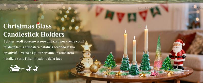 Christmas Taper Candle Holders: 3 Pcs Glass Christmas Tree Candlestick Holders with 9.8oz/ 280g Green Chunky Glitter Xmas Decorations Holiday DIY Gifts Christmas Taper Candle Holders: 3 Pcs Glass Christmas Tree Candlestick Holders with 9.8oz/ 280g Green Chunky Glitter Xmas Decorations Holiday DIY Gifts