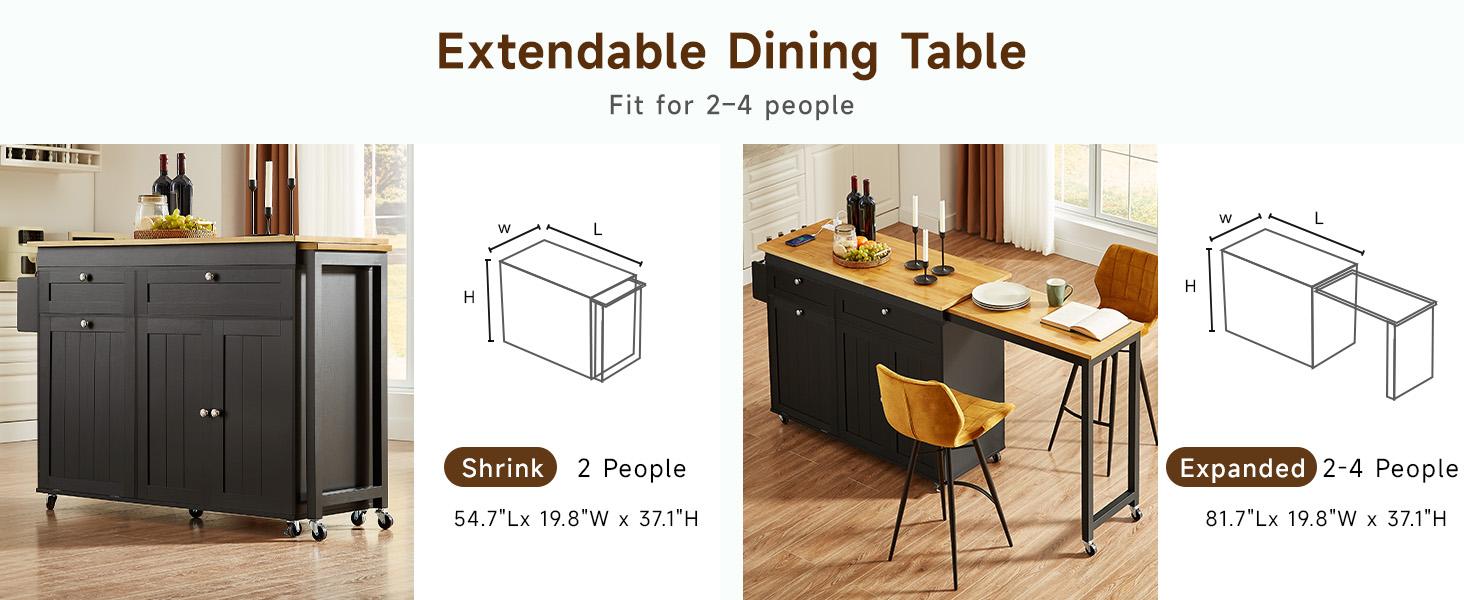 【SPOTLIGHT DAY】ONBRILL 60.2"W Kitchen Island with Two Large Storage Cabinets Drawers Locking Wheels Wood Countertop Power Outlet Spice Rack Paper Towel Holder Rolling Smooth