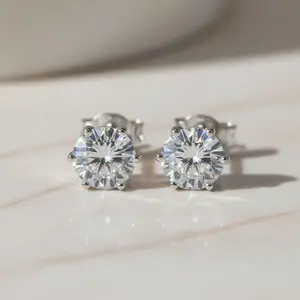 Certified Moissanite Stud Earrings: White Gold Sterling Silver