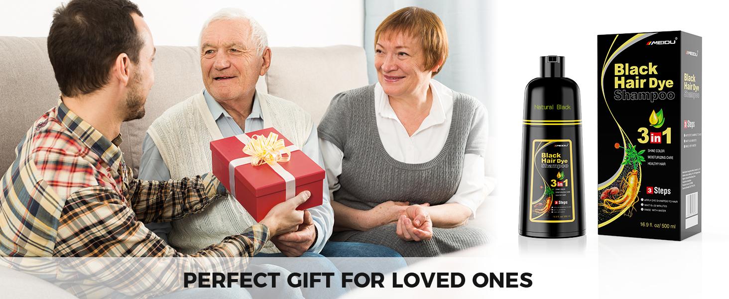 MEIDU 3 in 1 Black Hair Dye Shampoo - Herbal Ingredients Can cover gray hairs, Contains Ginseng Extract, Natural Haircoloring